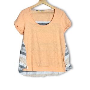 Little Yellow Button Mixed Pattern Knit Cotton Tunic Top